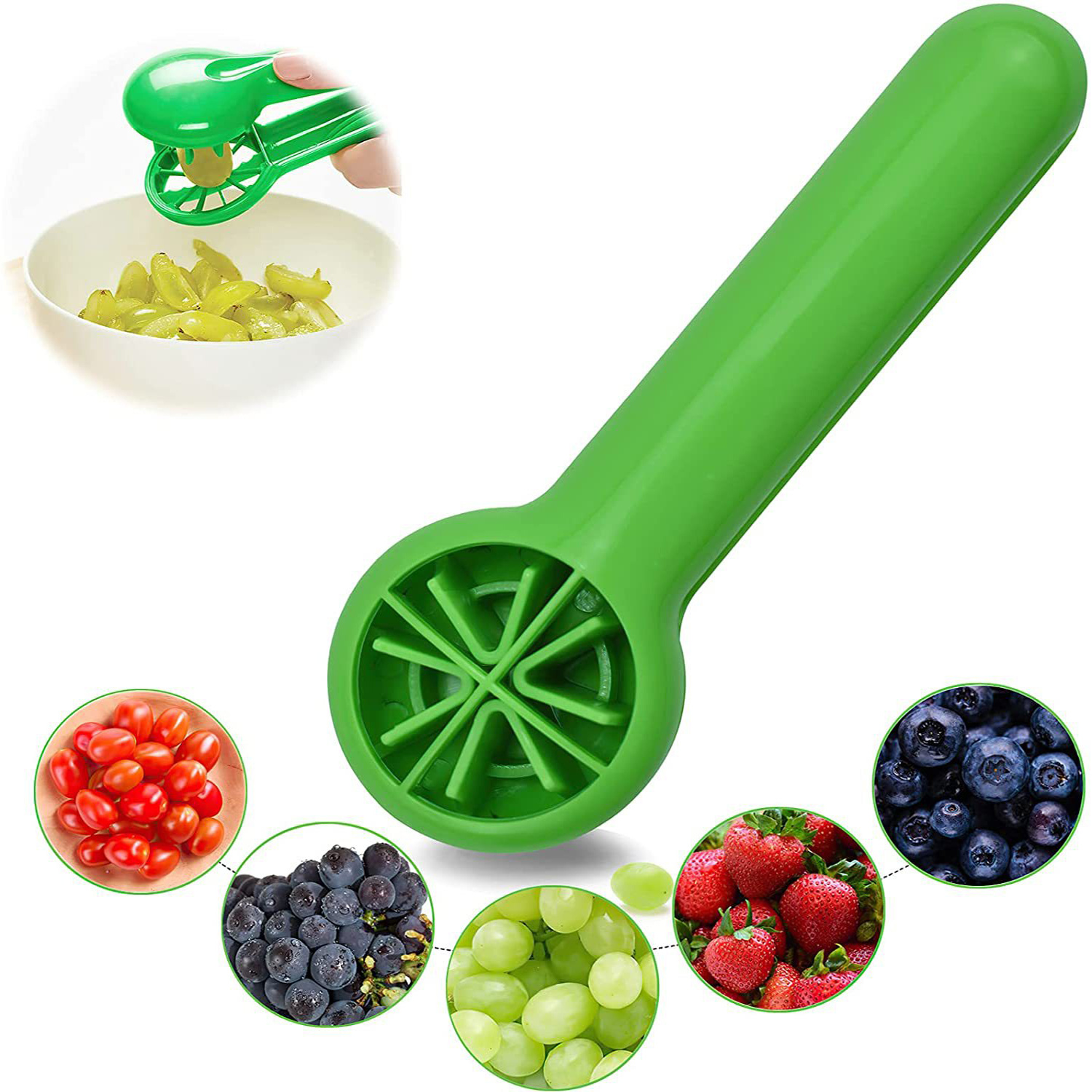 Kitchen Gadgets Green - Druivensnijder, tomaten-, kersen- en aardbeiensnijder, groene