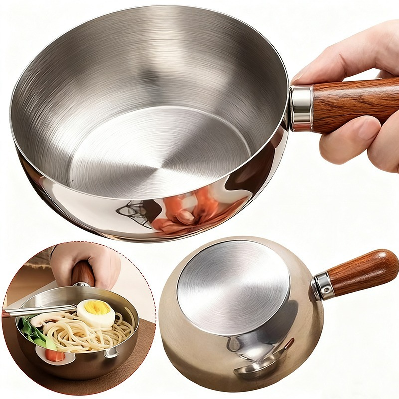 Kitchen Gadgets Electronic - Roestvrijstalen Saucepan Melkpan met Walnoot Houten