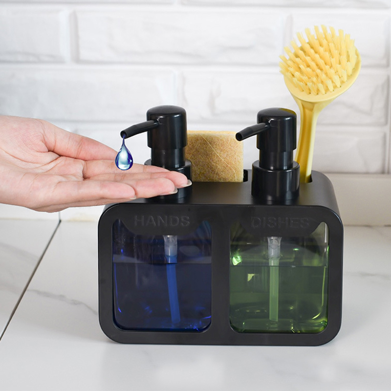Kitchen Gadgets Dispenser Brush Holder - Keukenzeep- en afwasmiddel dispenser set, dubbele