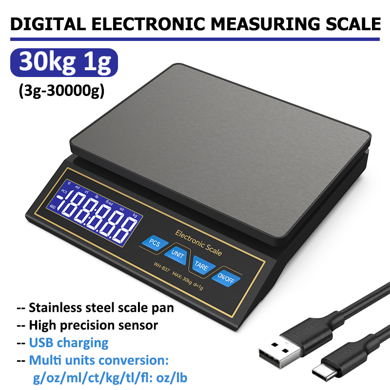 Kitchen Gadgets Electronic - LCD Digitale Keukenweegschaal 30kg/1g Oplaadbaar Roestvrij